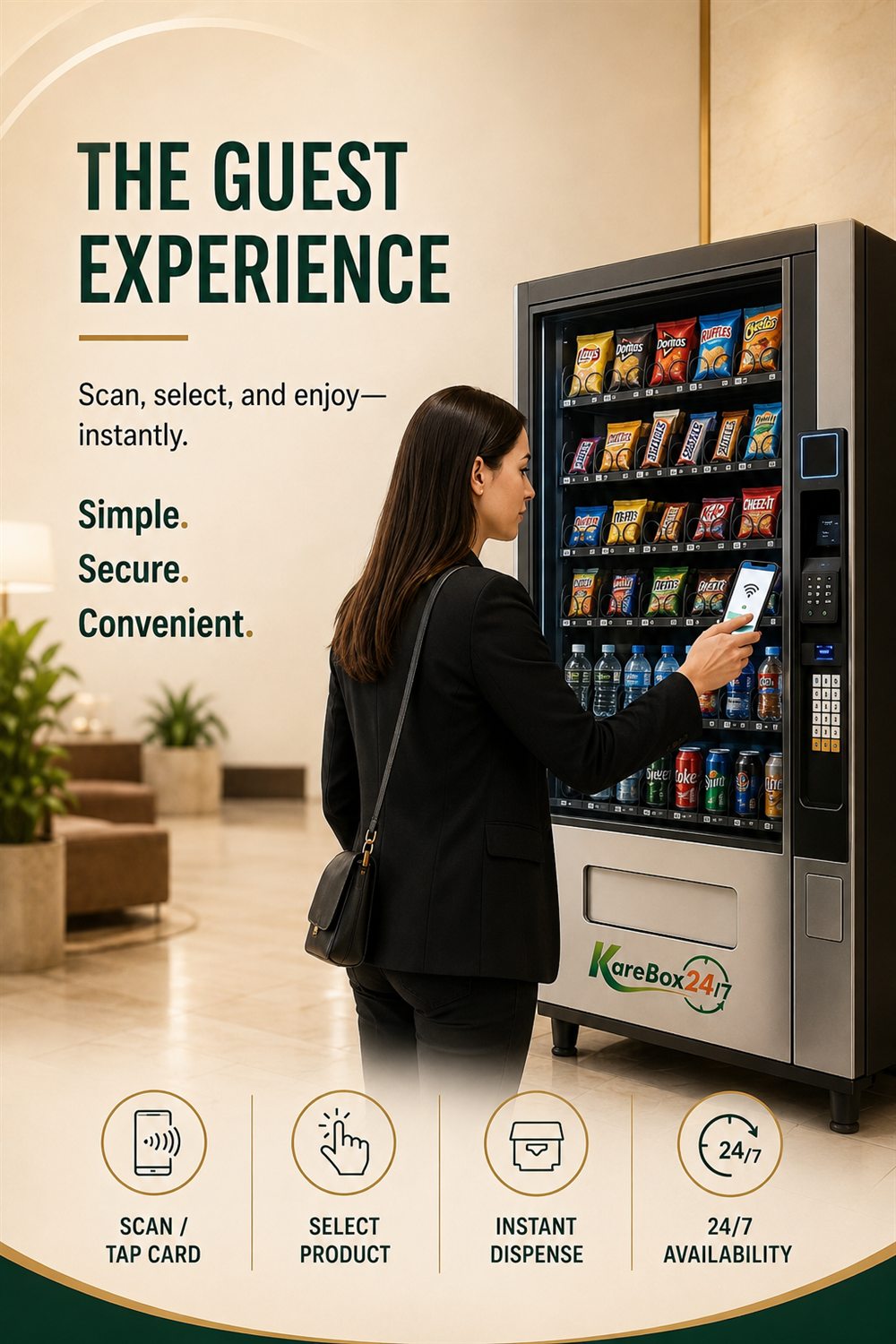 The KareBox24/7 guest experience — scan, select, and enjoy instantly