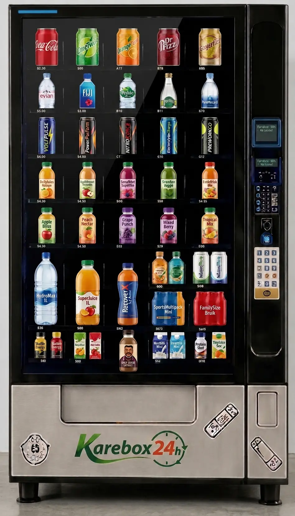 KareBox24/7 cold beverage vending machine with bottled and canned drinks