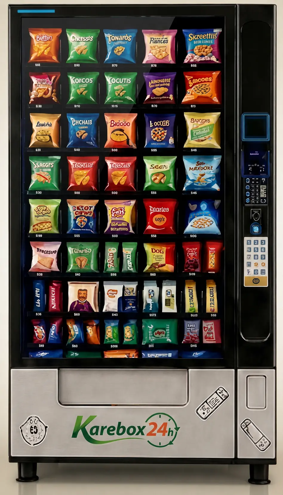 KareBox24/7 snack vending machine with a glass-front display of packaged snacks